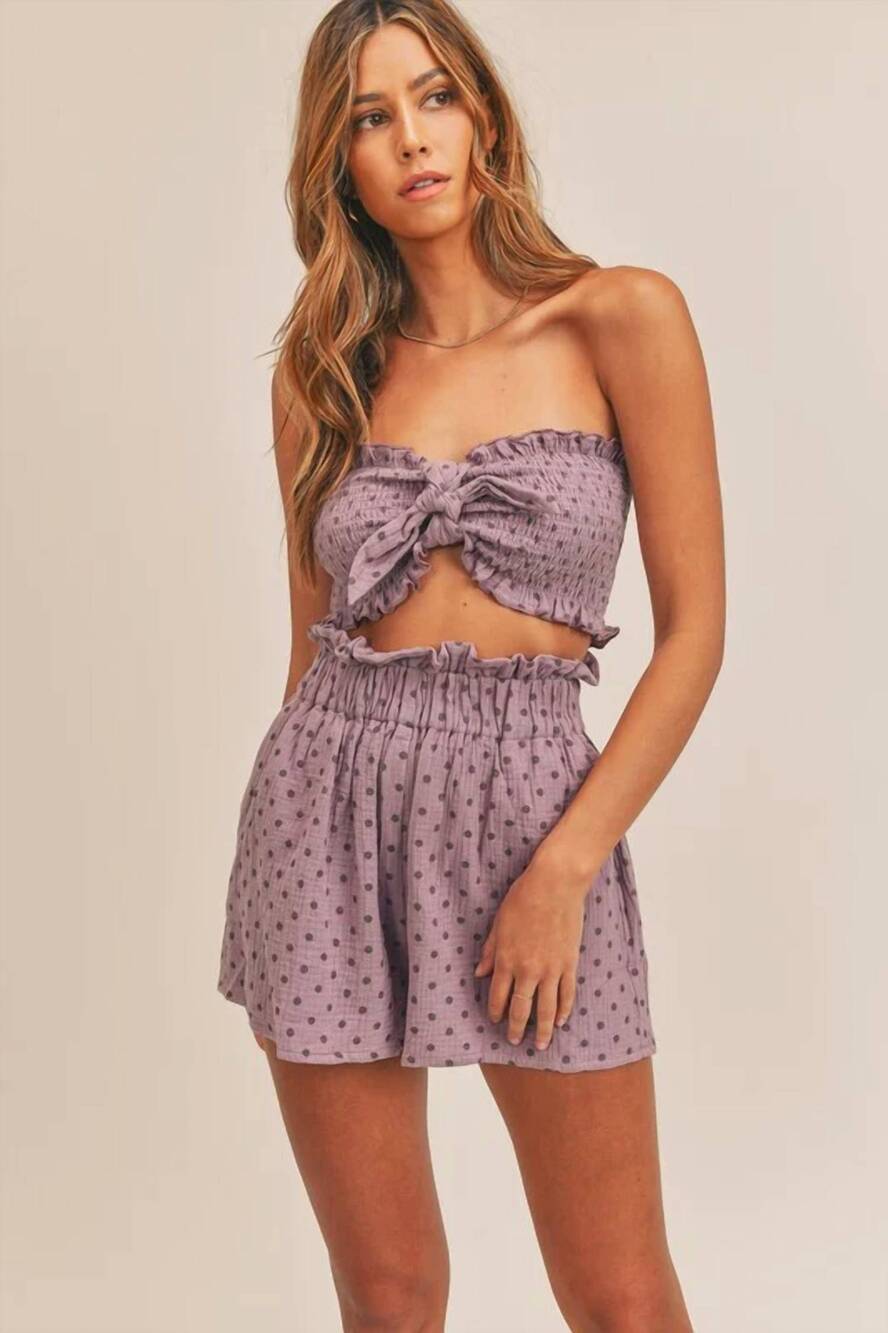 NEW MABLE polka dot tube top shorts set in lavender